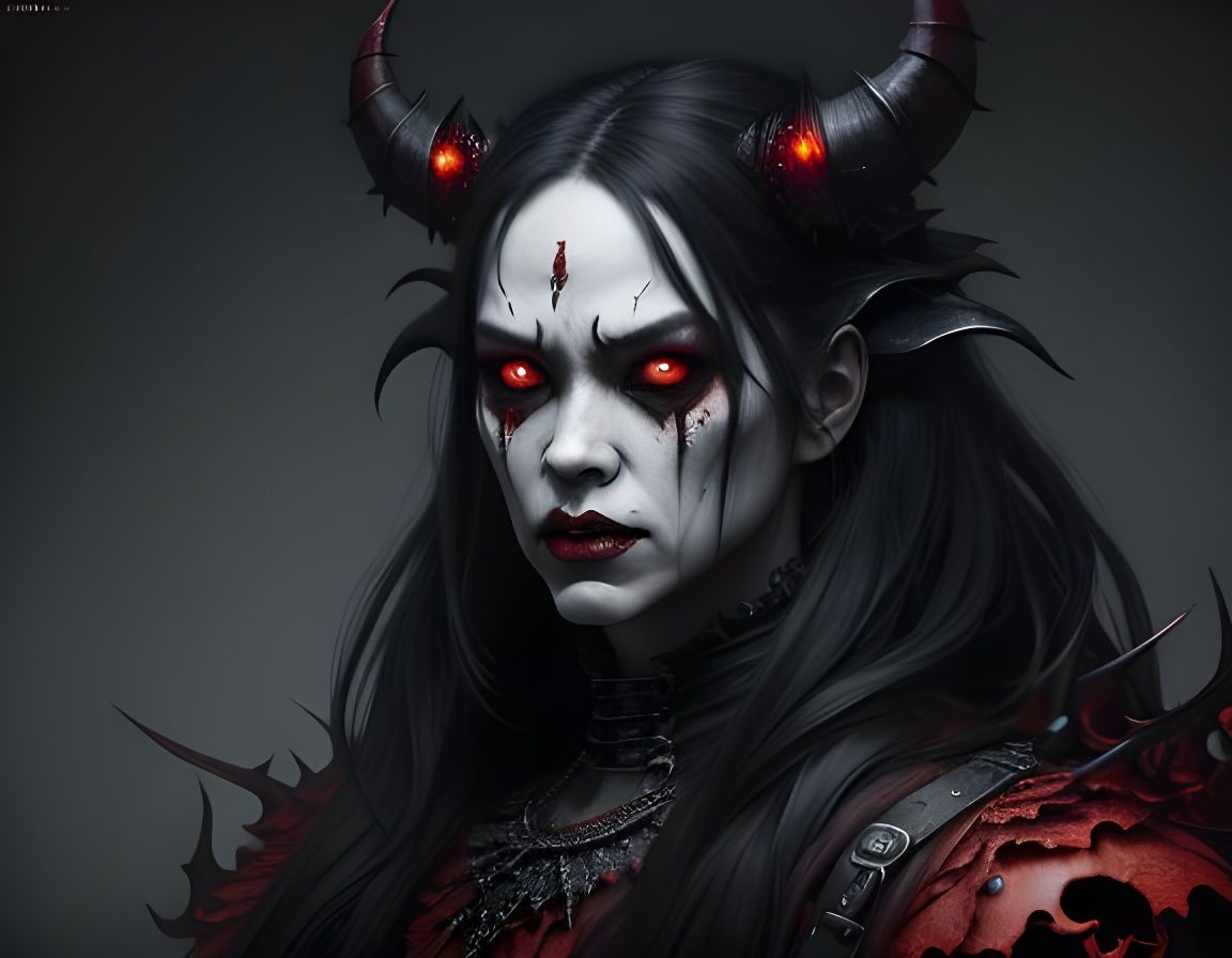 Angry Demon Girl Portrait in Horror Style