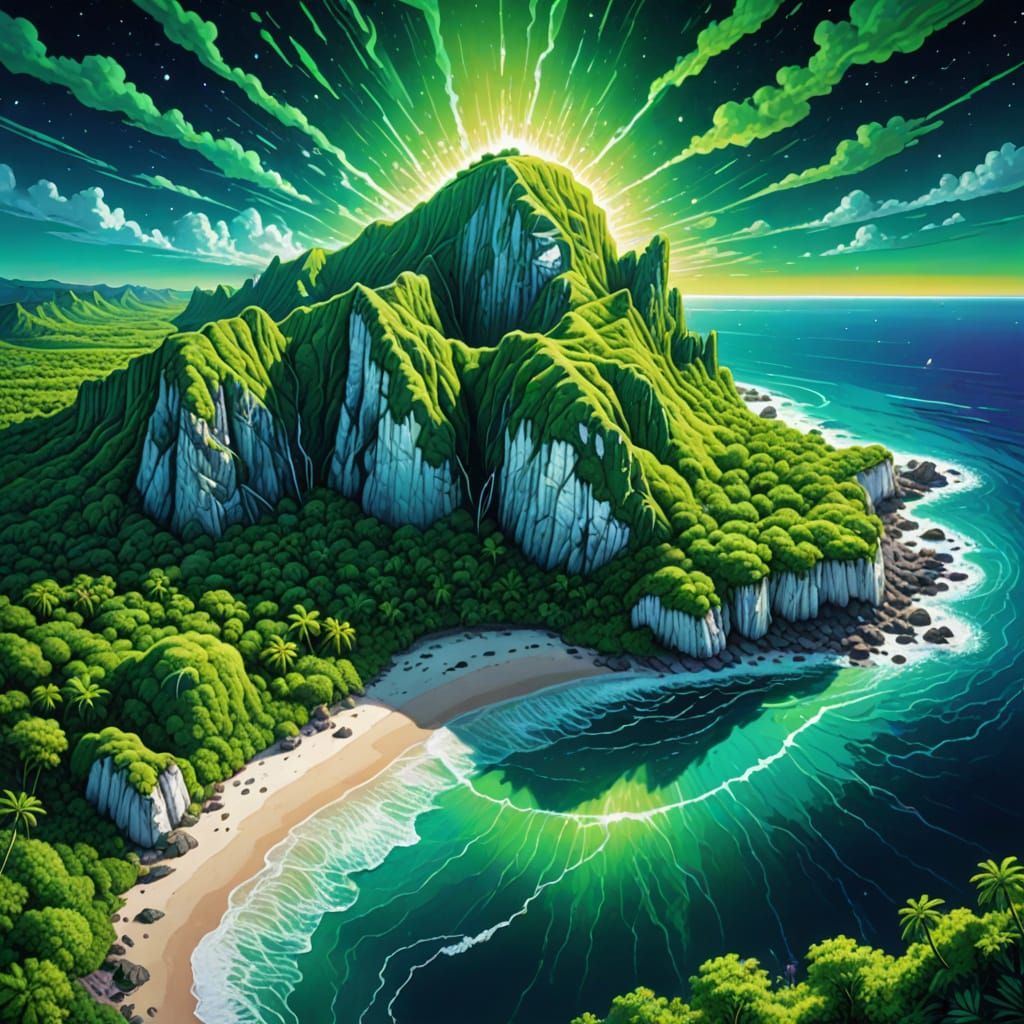 Cosmic Island with Chalk Cliffs in Mixed Media