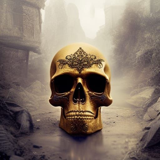 Intricate Gold Skull Digital Matte Painting