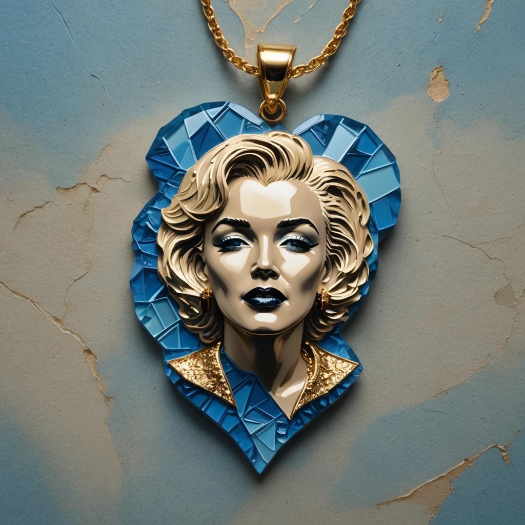 Blue Acrylic Heart Pendant with Gold Name, Hyperrealistic