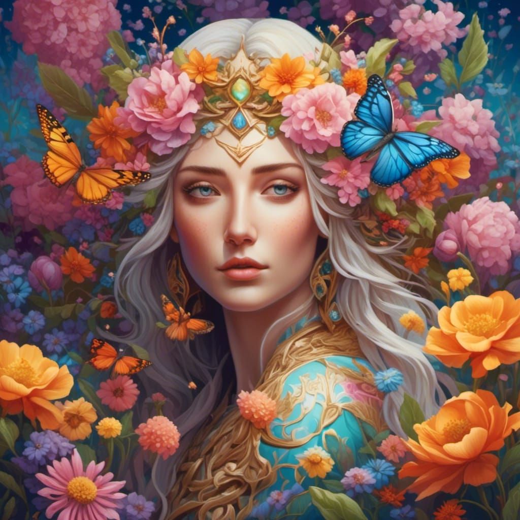 <lora:Floral Fantasy V2:1.0> Goddess of Earth among flowers