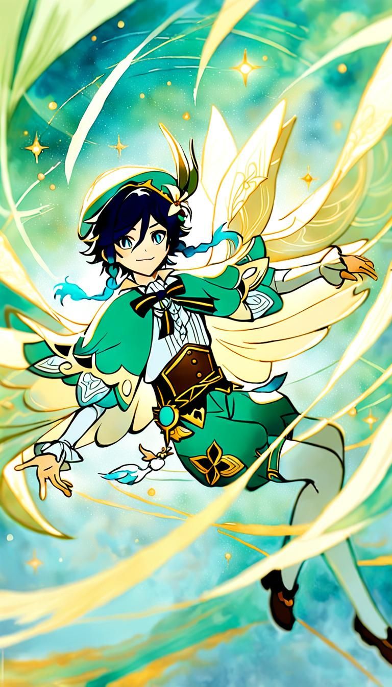 Venti from Genshin Impact in Watercolor Style