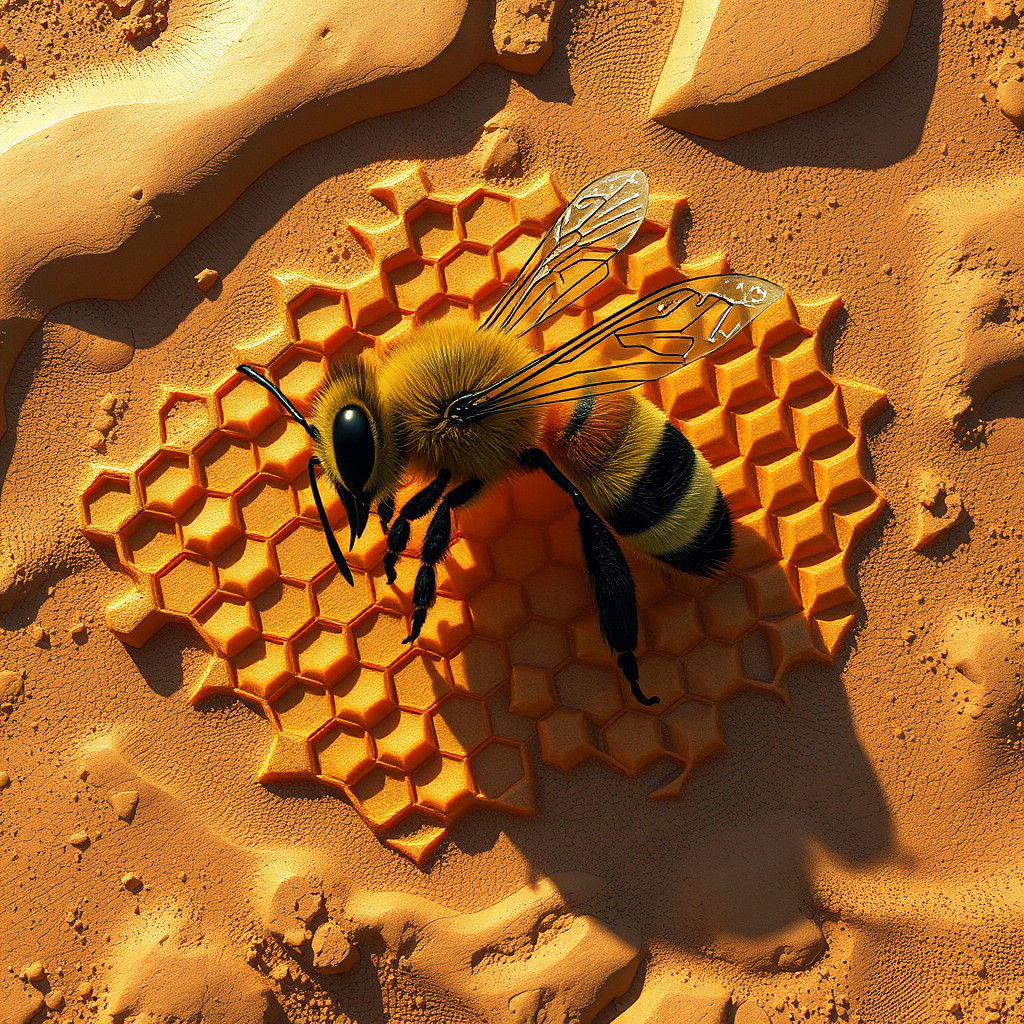 Geometric Mosaic of Bee Honeycomb in Desert