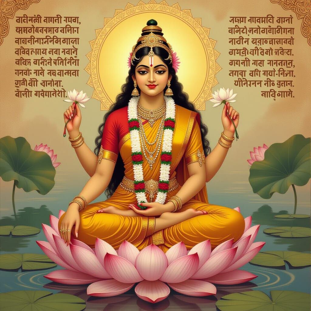 Goddess Merging with Water Lily in Golden Light