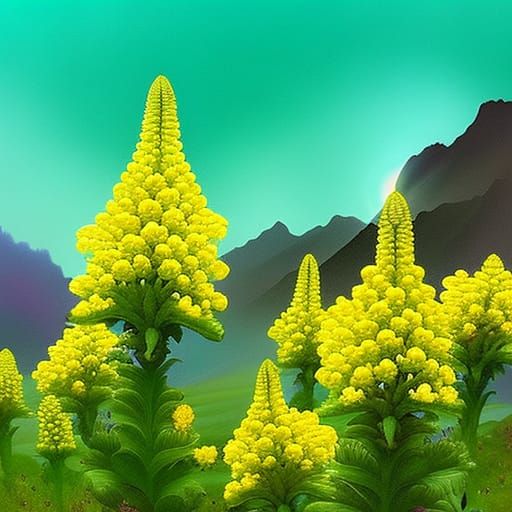 Hyperrealistic Surrealist Verbascum Thapsus in Mist