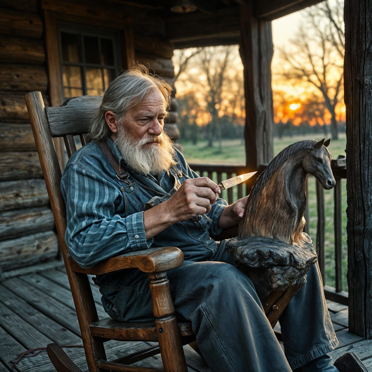 Hillbilly Whittling Horse in Rustic Americana Style