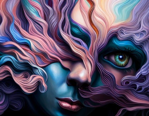 Earth Magic Woman in Surreal Impressionist Landscape