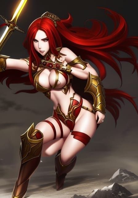 Anime Warlord in Red Bikini Armor