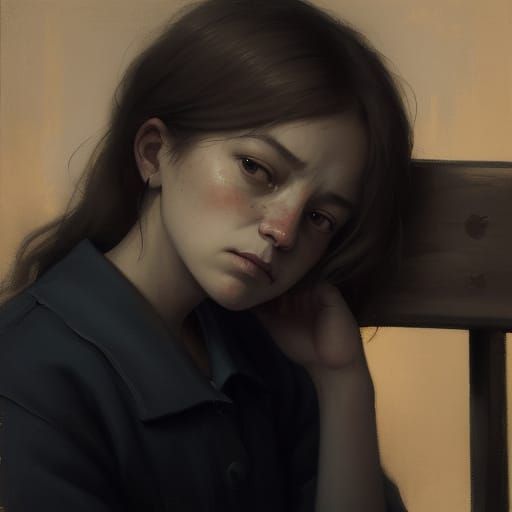 Emotive Portrait of a Woman in Oil Painting Style