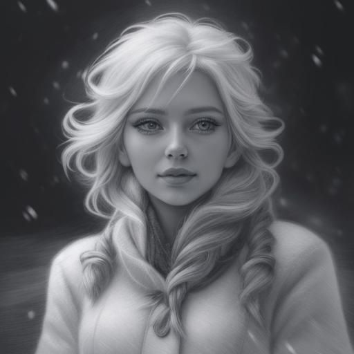 Hyperdetailed Charcoal Drawing of Elsa in Snow