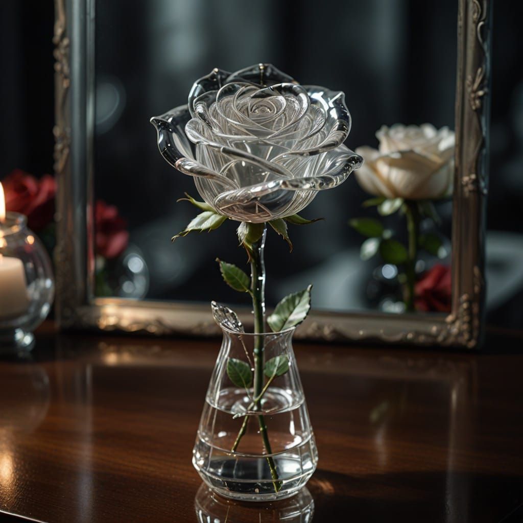 Crystal Glass Rose Sculpture in a Spiral Vase with Softbox L...