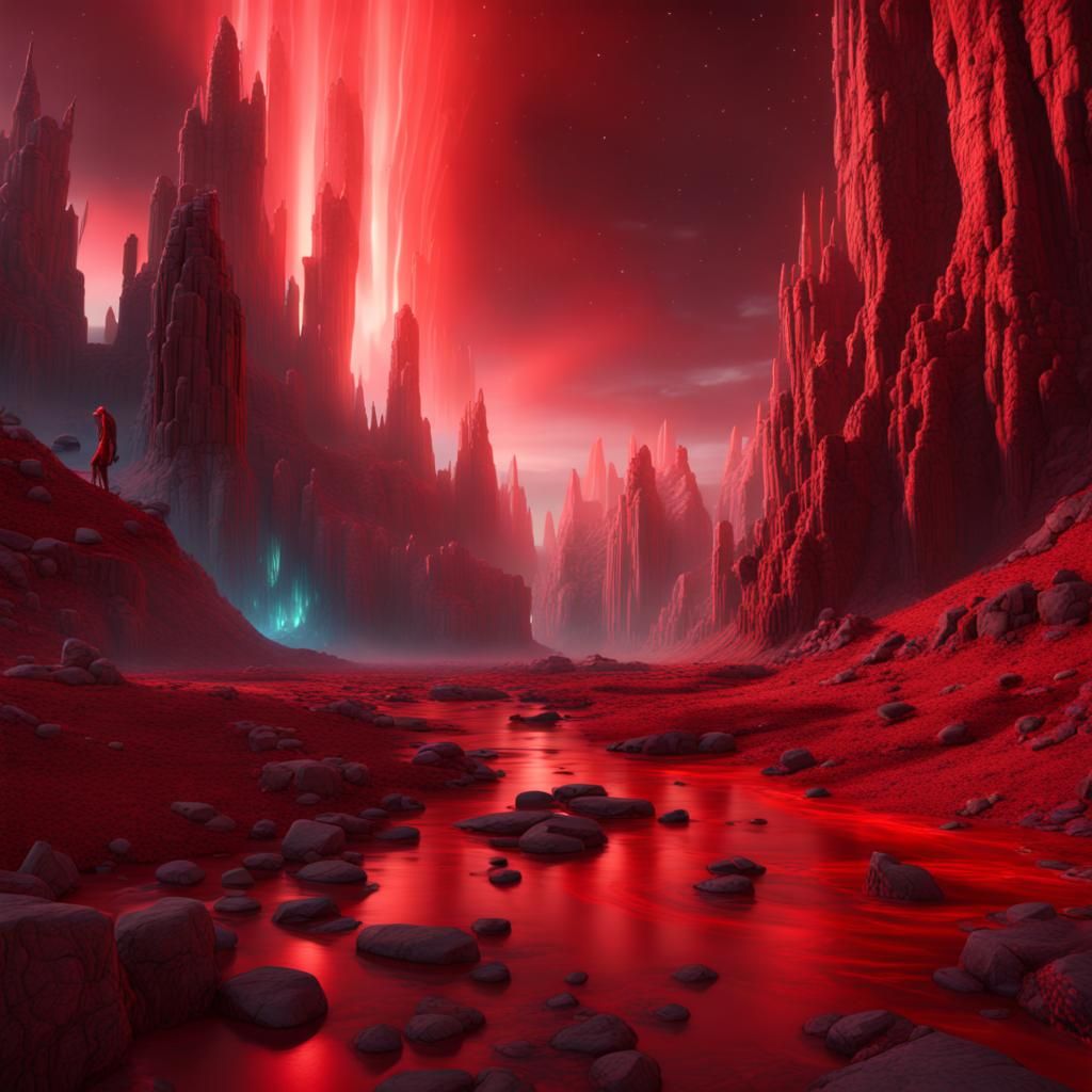 Red Aurora Borealis: Detailed Matte Painting