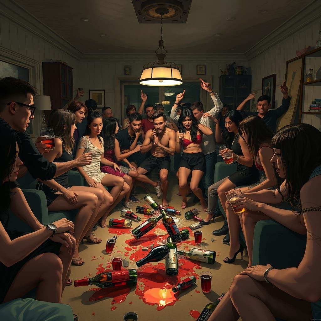 Chaotic House Party in Gritty Cinematic Style