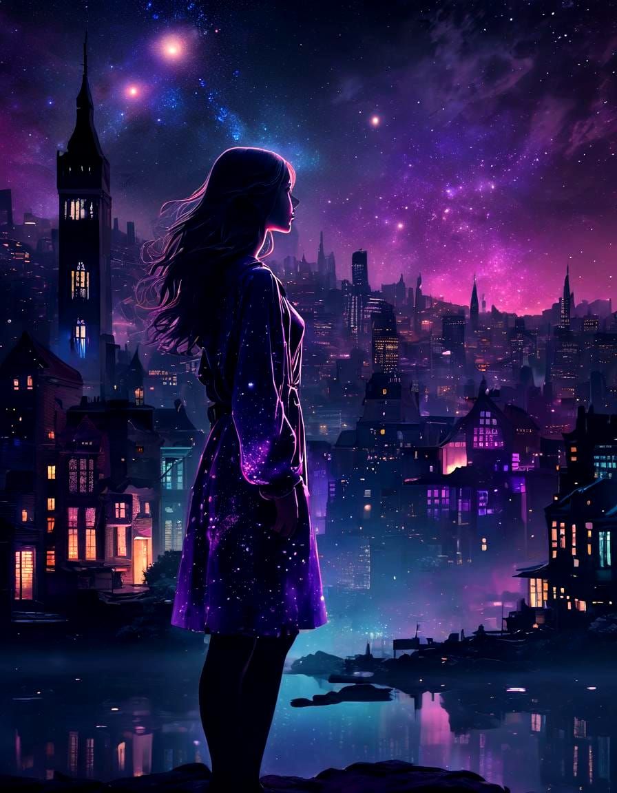 Minimalist Silhouette Scene with Sunset and Moon