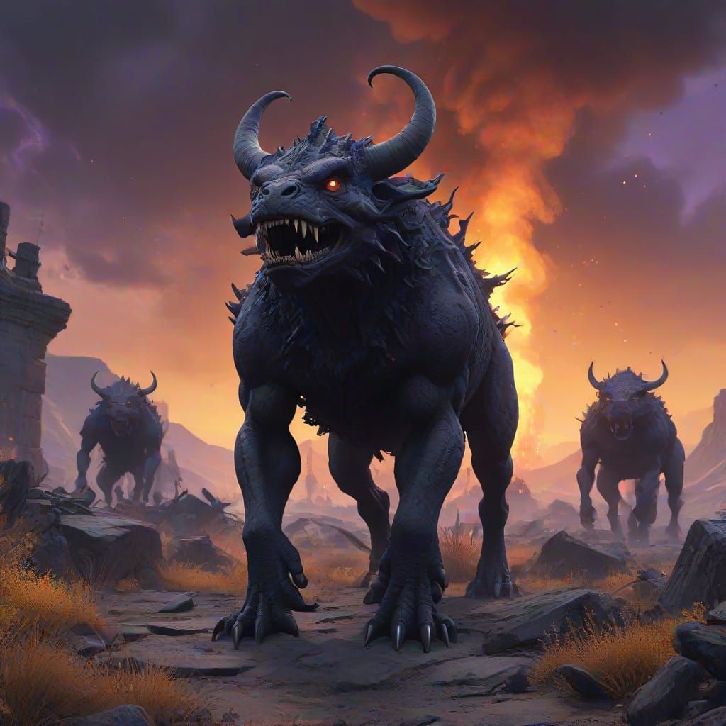 Dark Fantasy Creatures in a Barren Battlefield