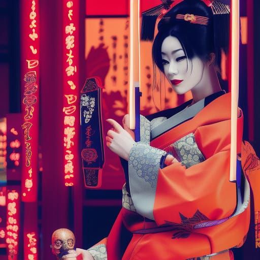 Cyberpunk Oiran in Kyoto 2099 Neon
