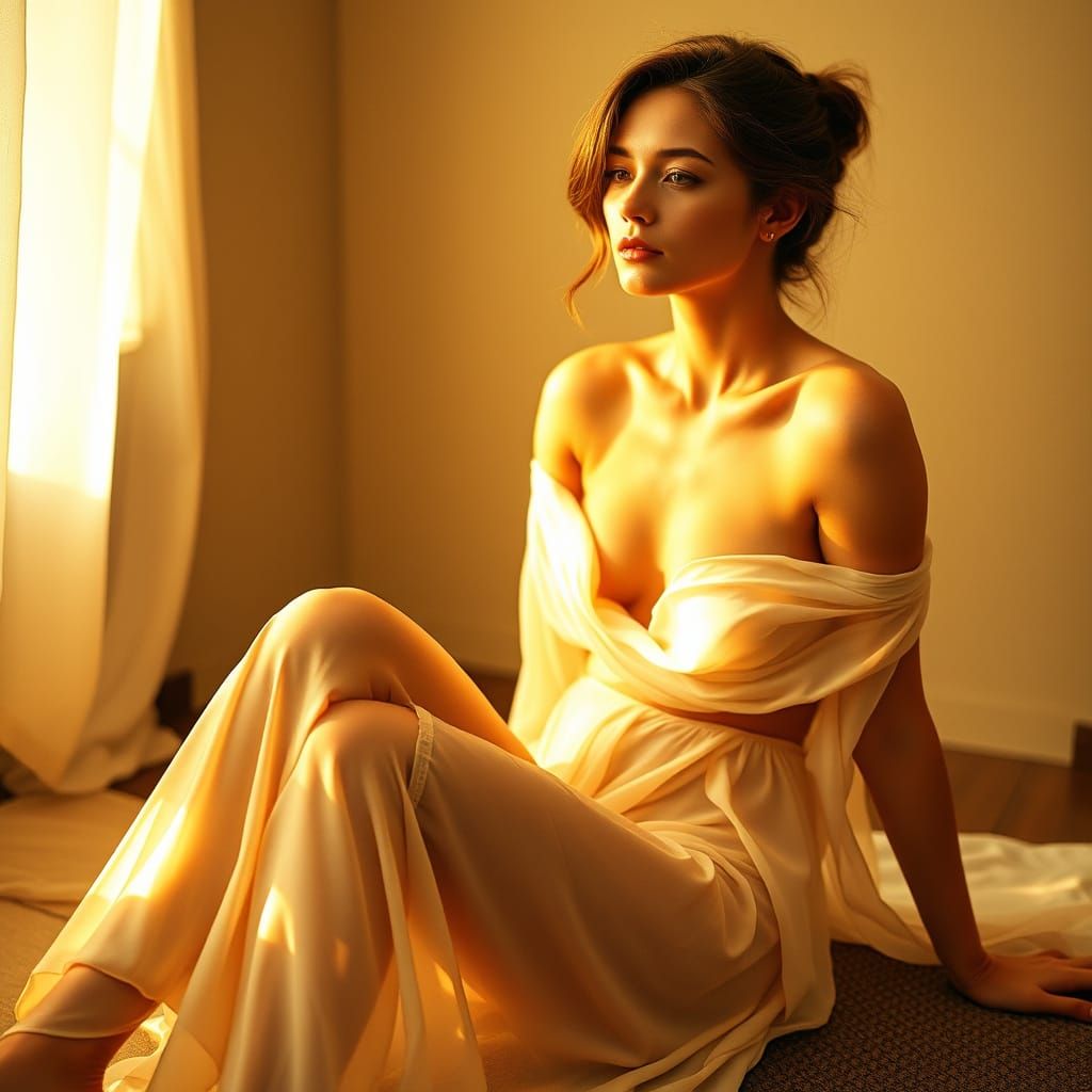 Elegant Woman with Honey Skin, in Art Nouveau Style