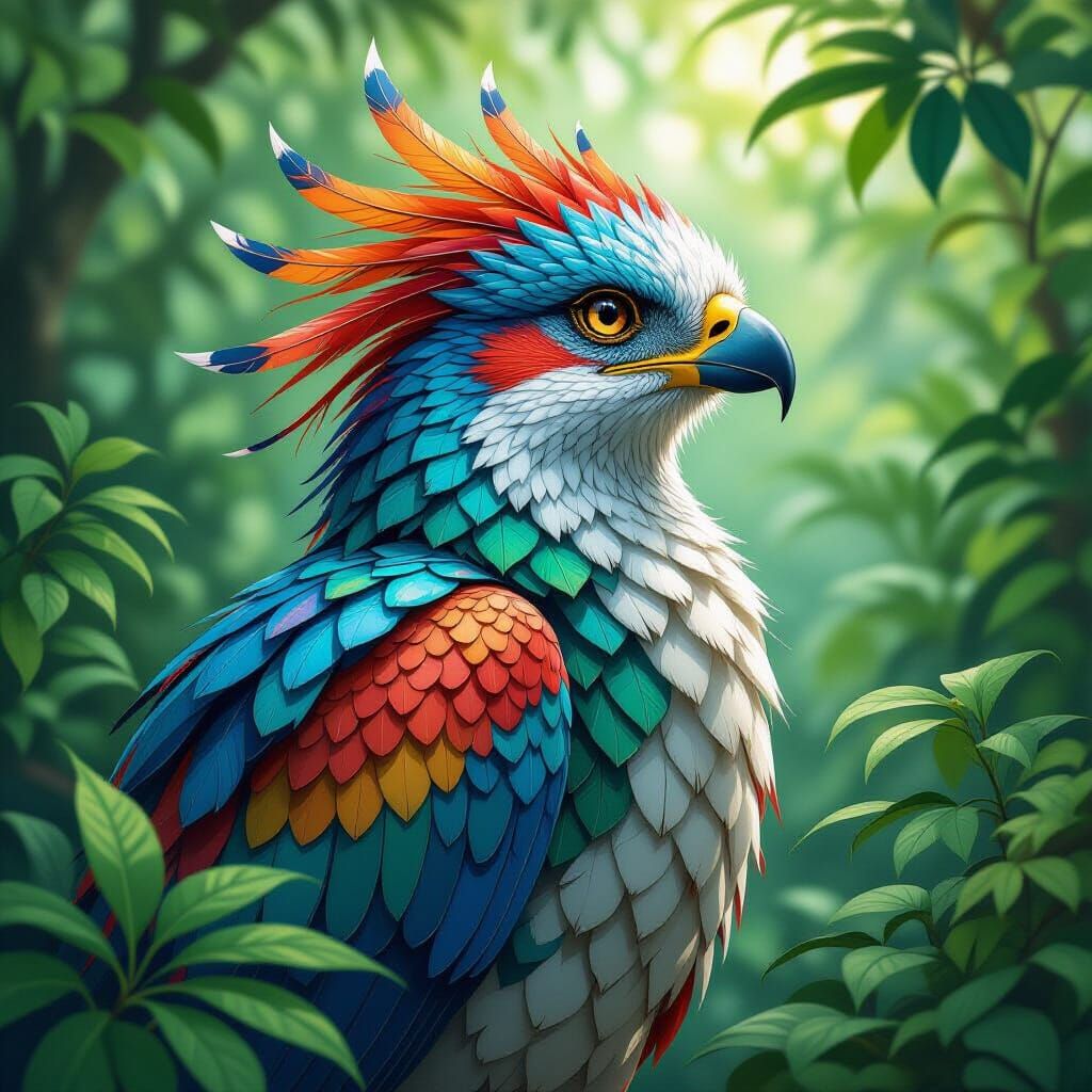 Majestic Scaled Creature in Lush Greenery