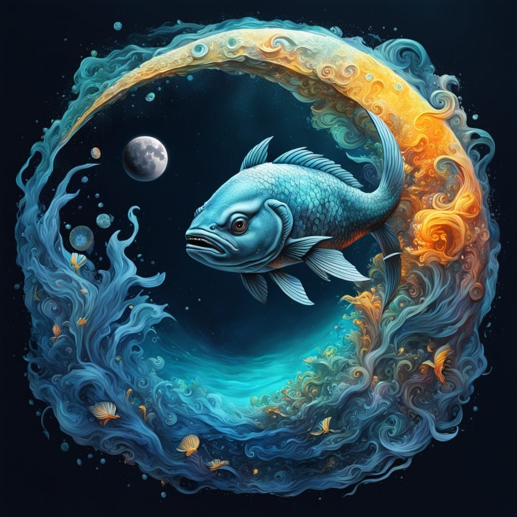 Moon Illuminates the Mystical Sign of Pisces in a Vibrant Sp...