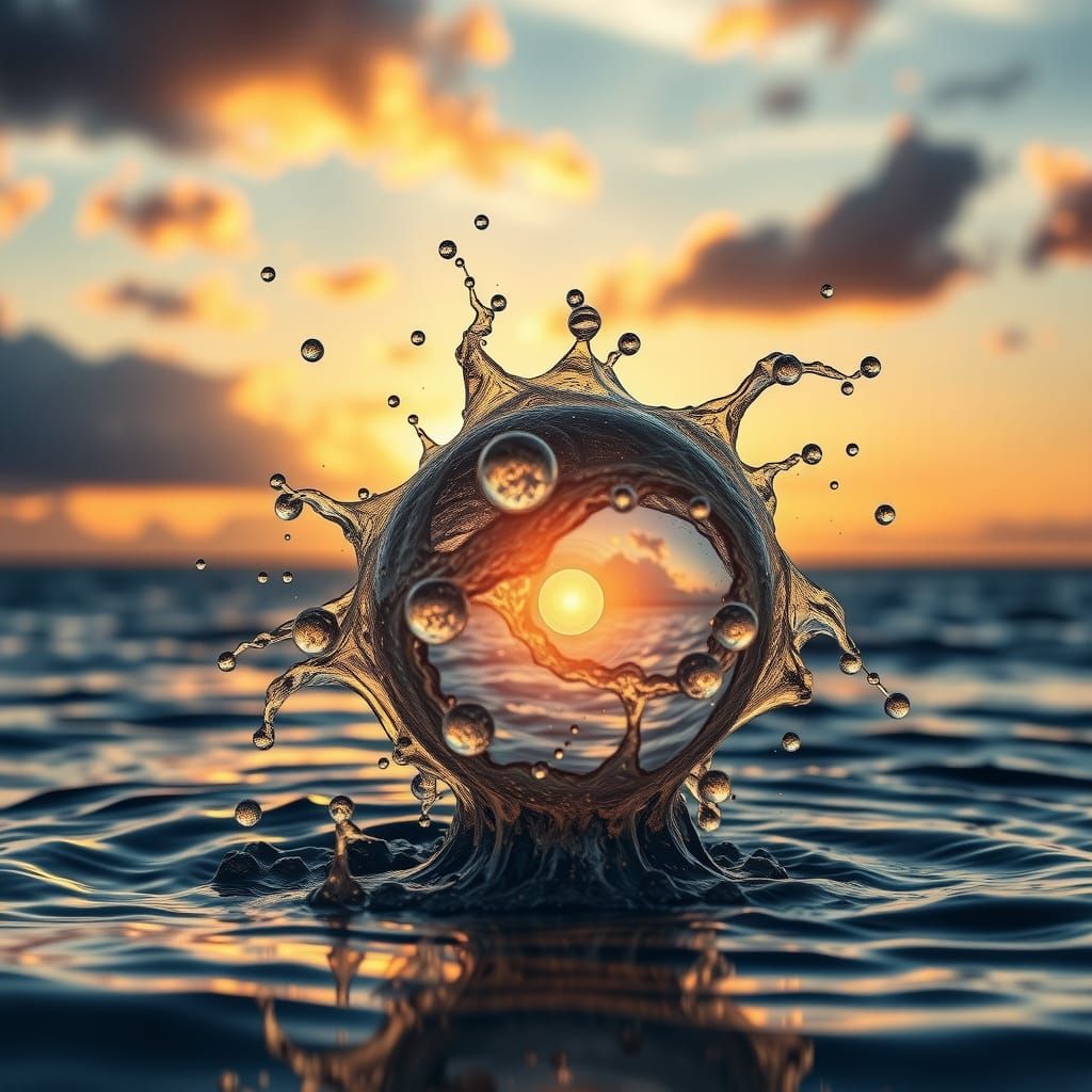 Frozen Water Splash at Sunrise