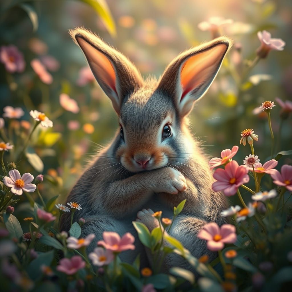 Tender Baby Bunny Amidst Whimsical Foliage