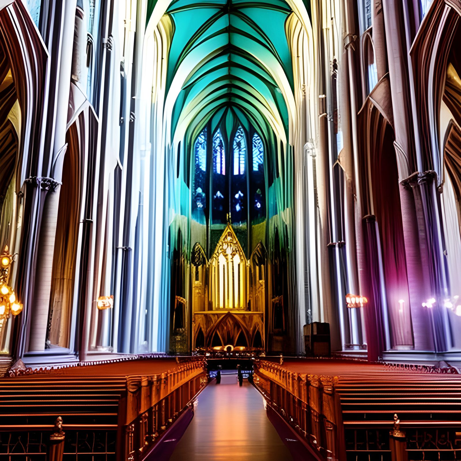 Gothic Cathedral with Stained Glass in Digital Art Style