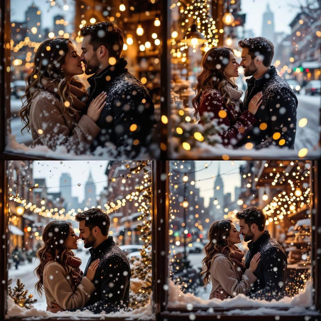 Romantic Couple Silhouettes Through Frosted Window