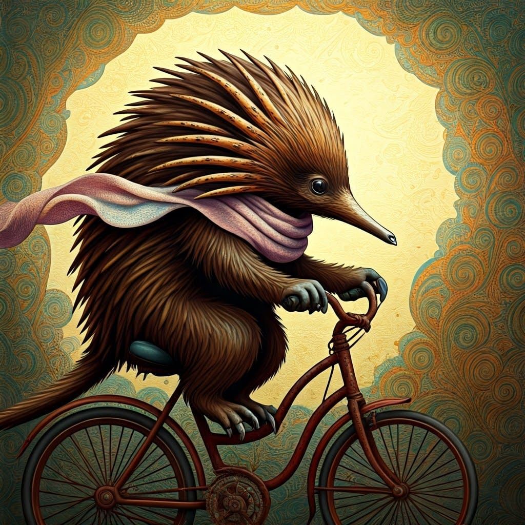 Echidna on Unicycle in Rothko-Riley Style