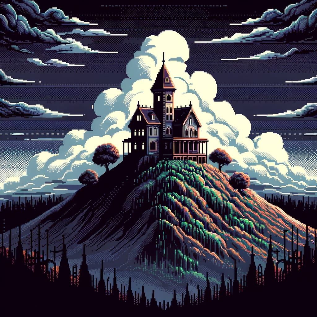 Spooky Haunted Mansion in 8-Bit Pixel Art