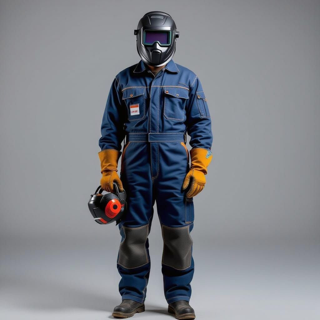 Professional Welder in Full Protective Gear - Studio Portrai...