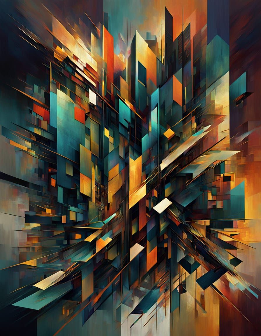 Abstract Geometric Color Blocks in Painterly Modern Art Styl...