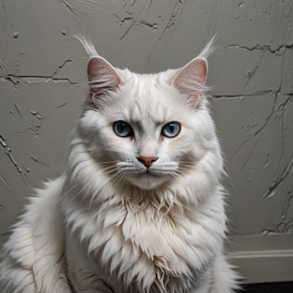 Fluffy White Cat in Moody, Cinematic Lighting