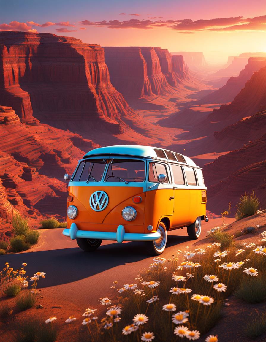 Psychedelic VW Van at Canyon Sunset Art