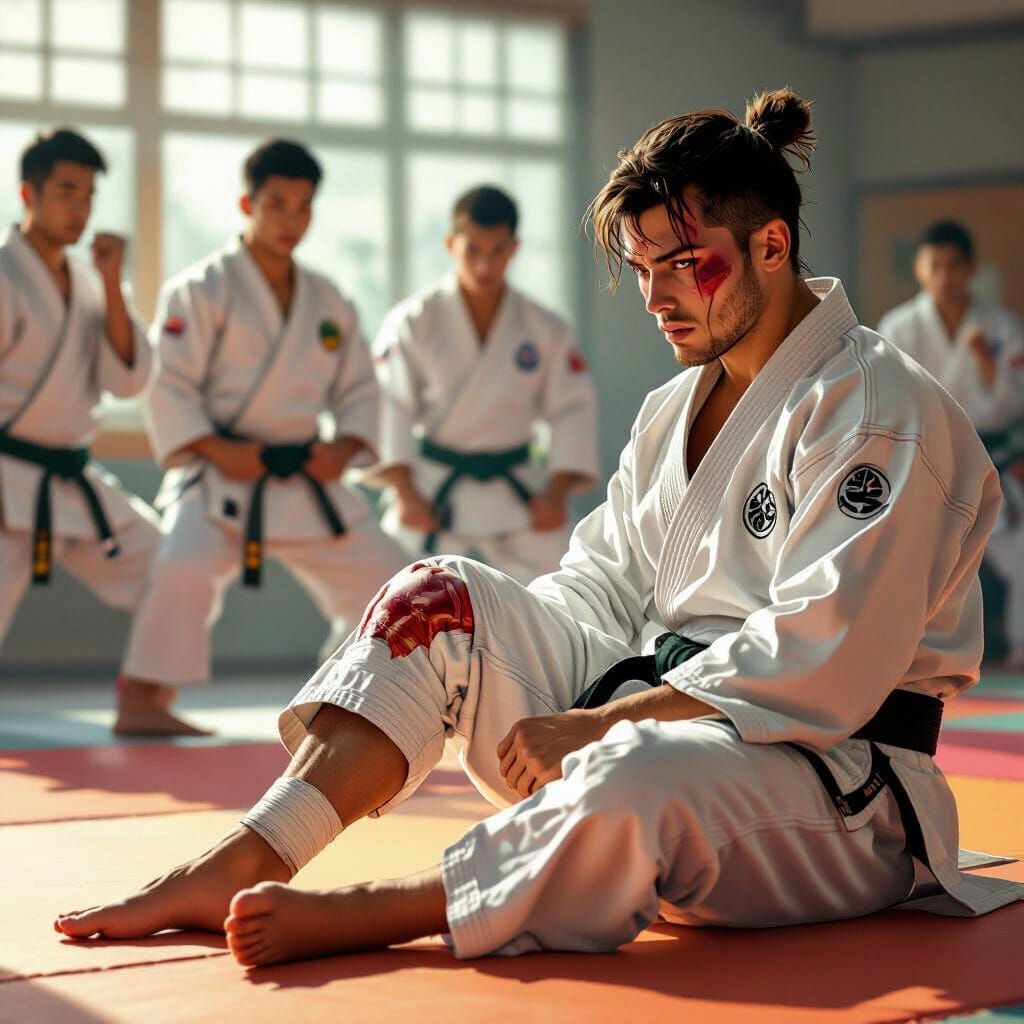 Injured Karate Athlete's Determination in Dynamic Lighting