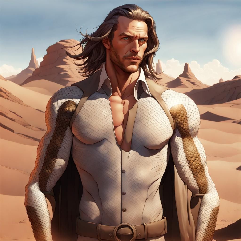 Ash-Tan Superhero Portrait in Western Desert