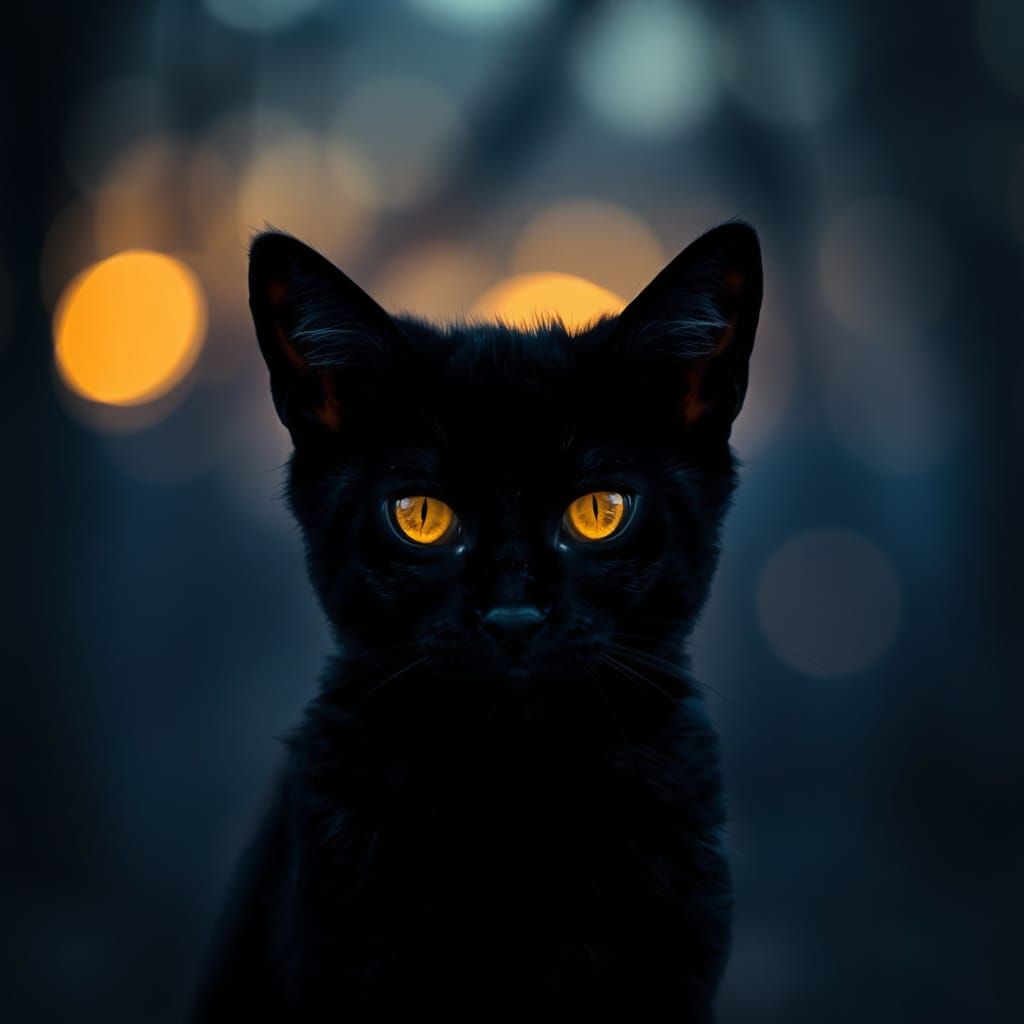 Magical Glowing Cat in Dusk, Cinematic Digital Art
