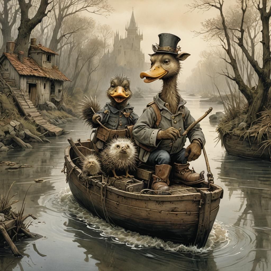 Whimsical Animals Sailing in a Boot: Fantasy Illustration