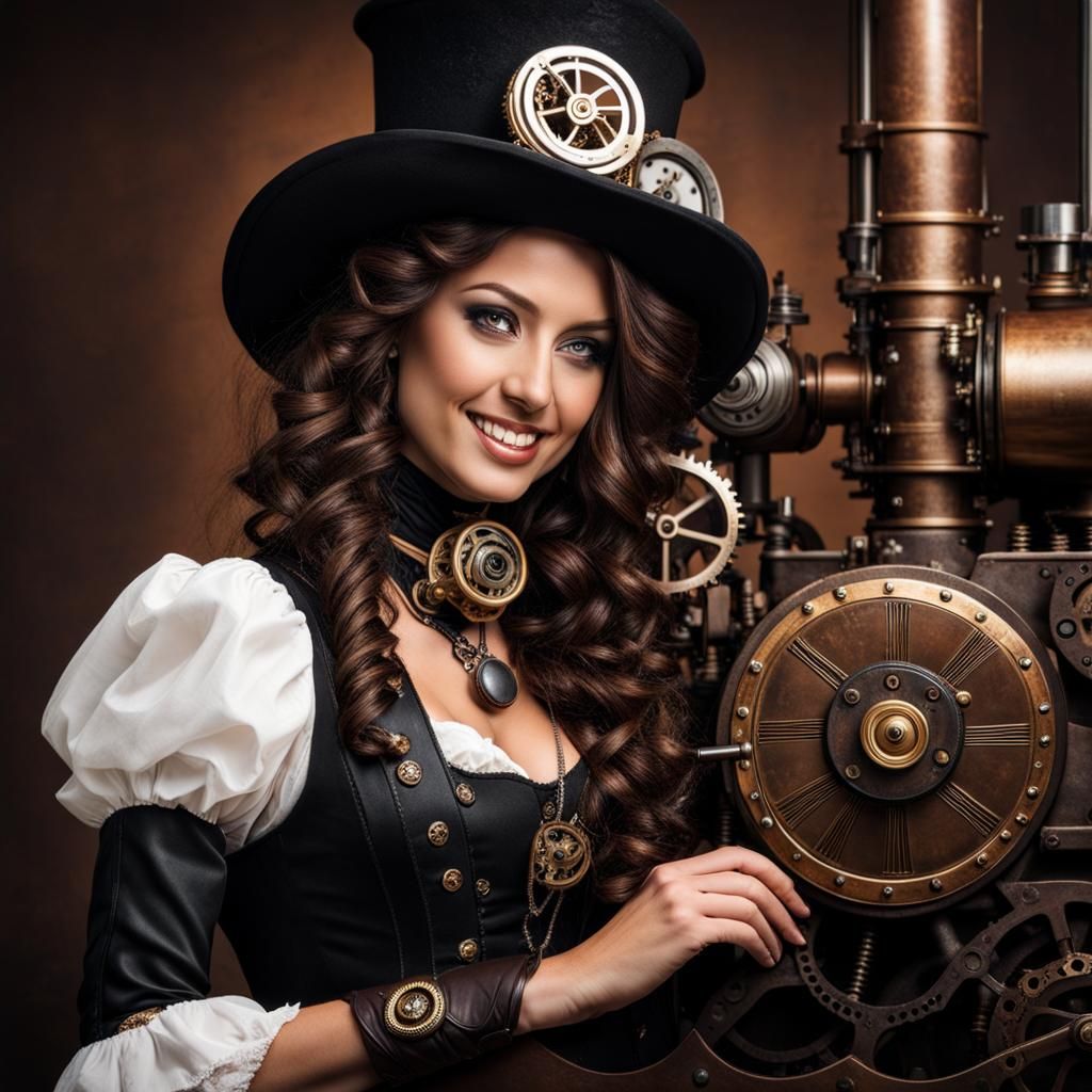 Steampunk Renaissance Portrait of Smiling Brunette