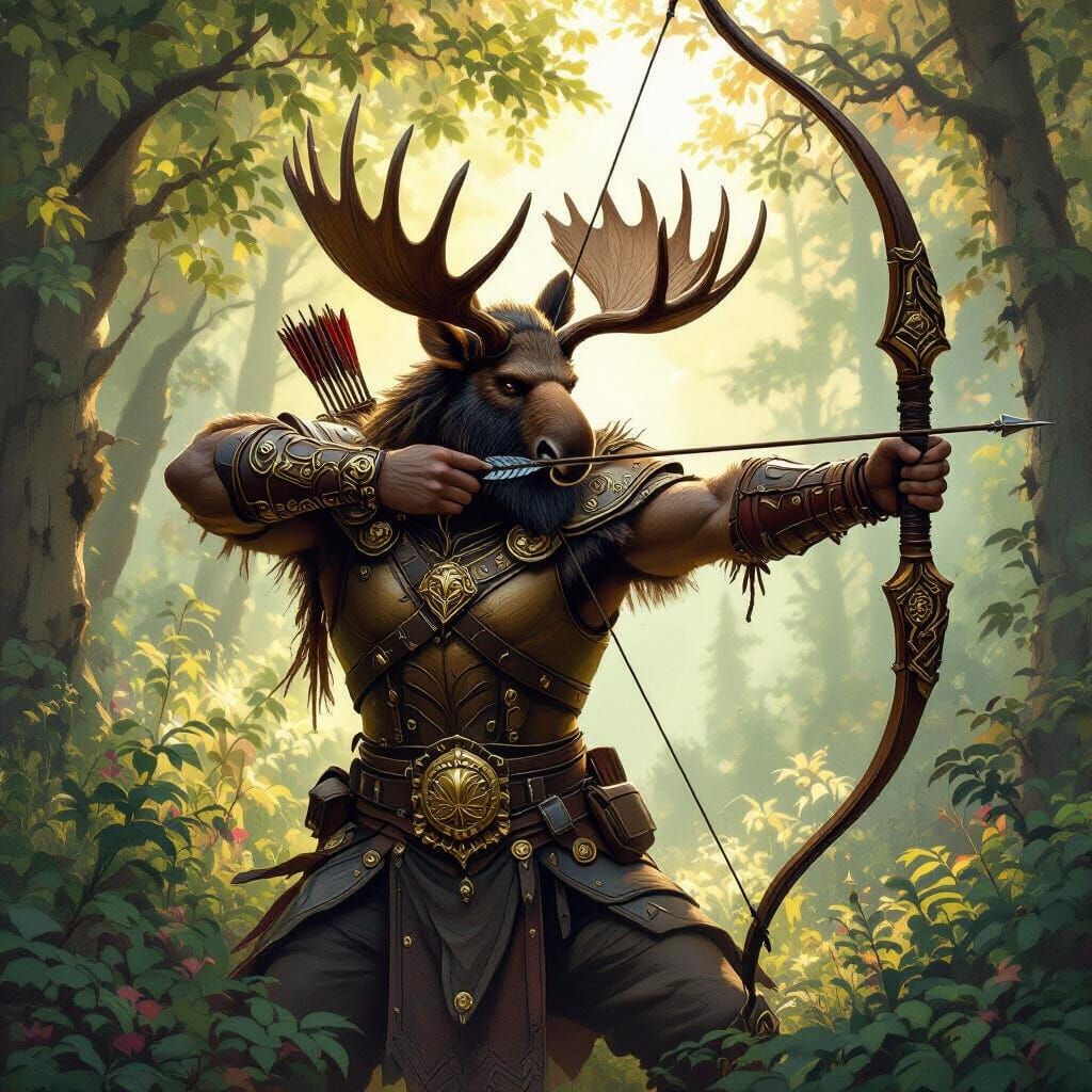 Moose Archer in Forest: Fantasy Art