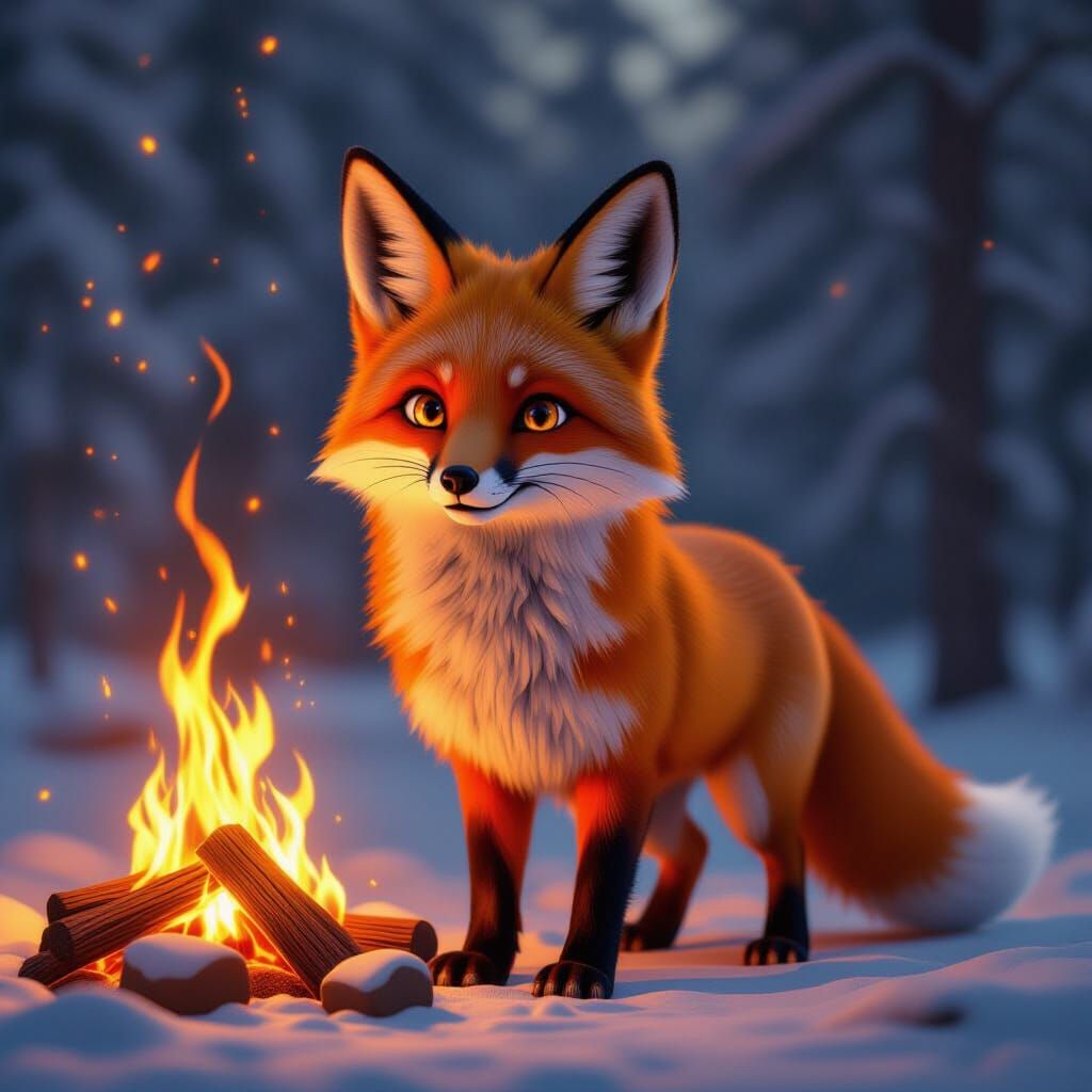 Stylized 3D Anime Art: Fox Before Fire