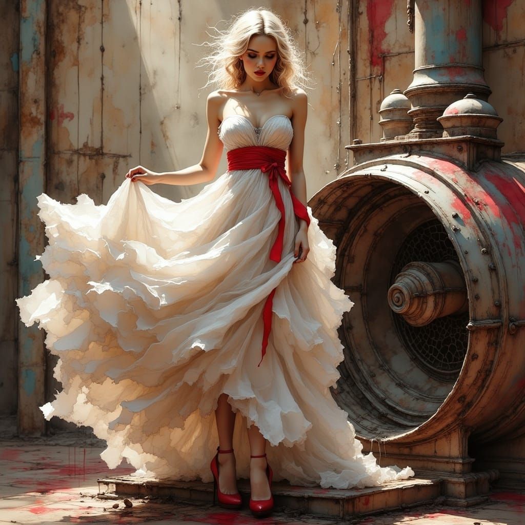 Ethereal Dreamgirl Ascends Amidst Whirling Gown