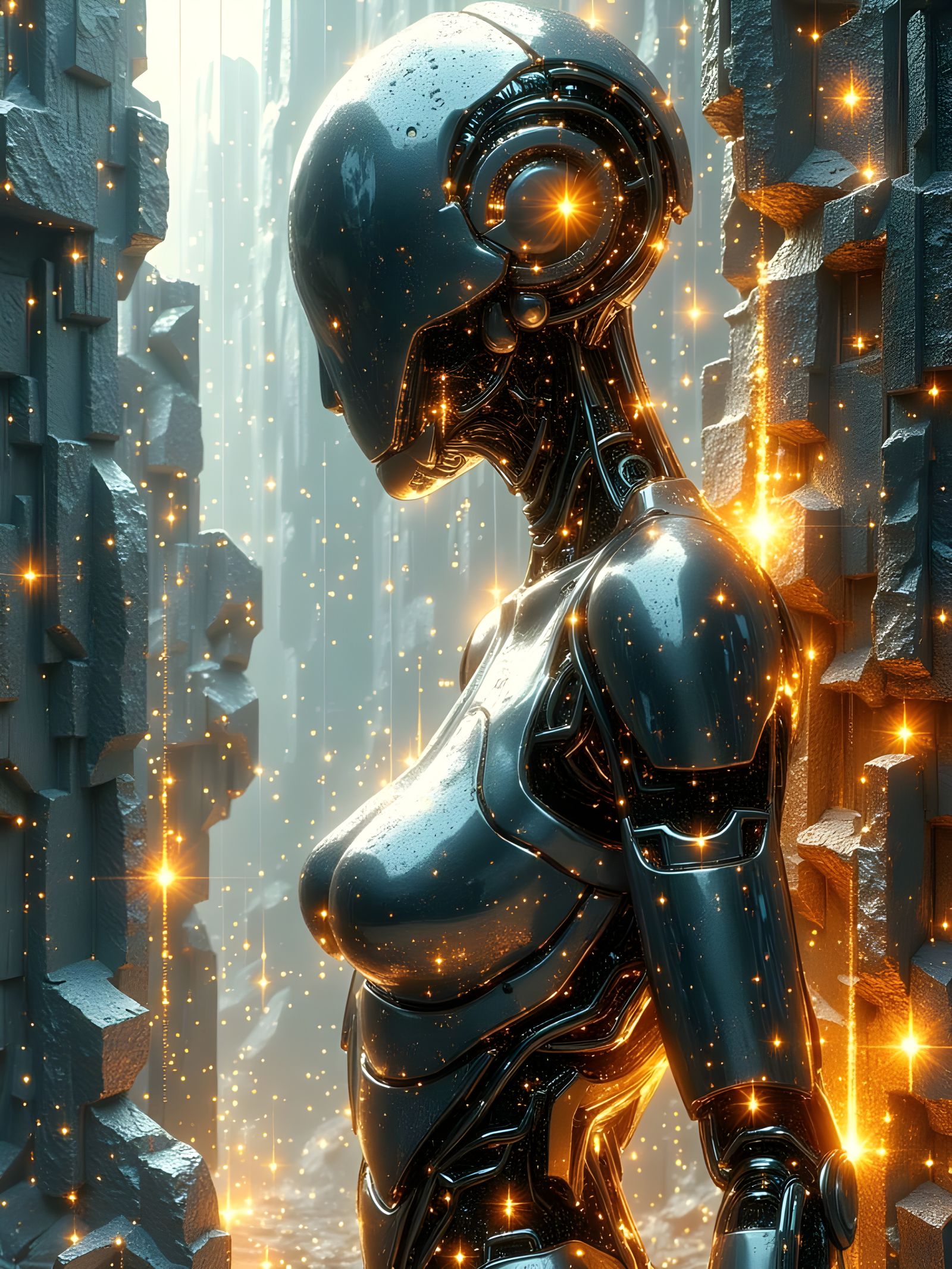 Cybernetic Goddess Shattered into Cubist Planes