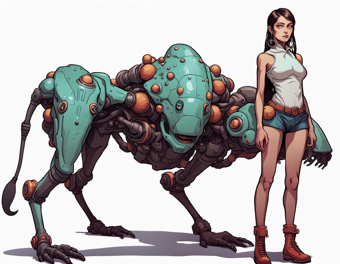 Biopunk Girl Rides Mutant Clone Centaur