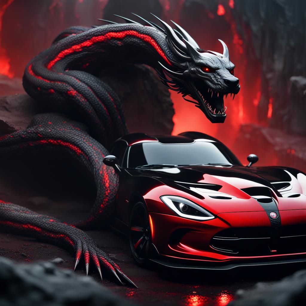 Evil Red and Black Doge Viper: Detailed Matte Painting