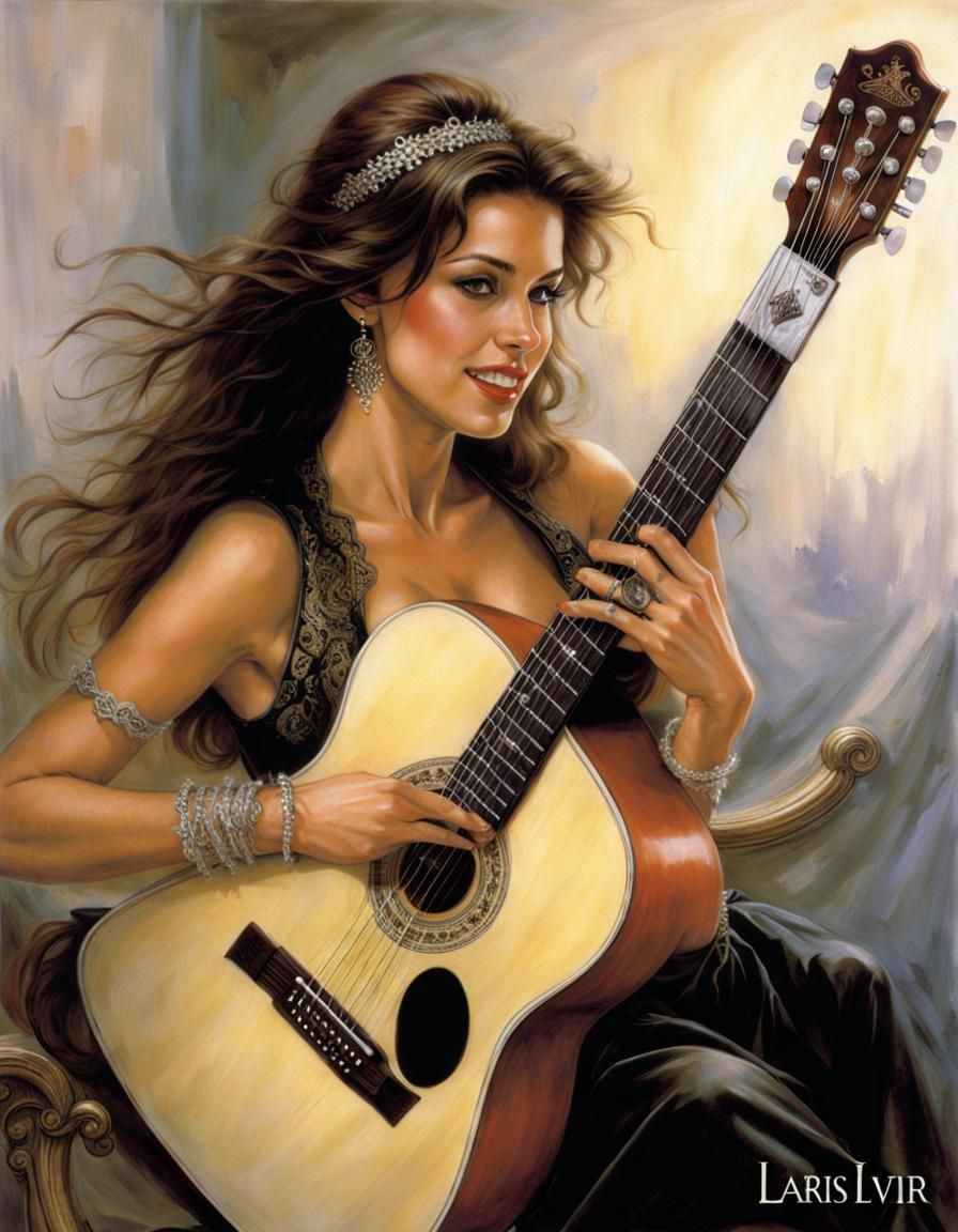 Renaissance Woman Playing Guitar Album Cover Art