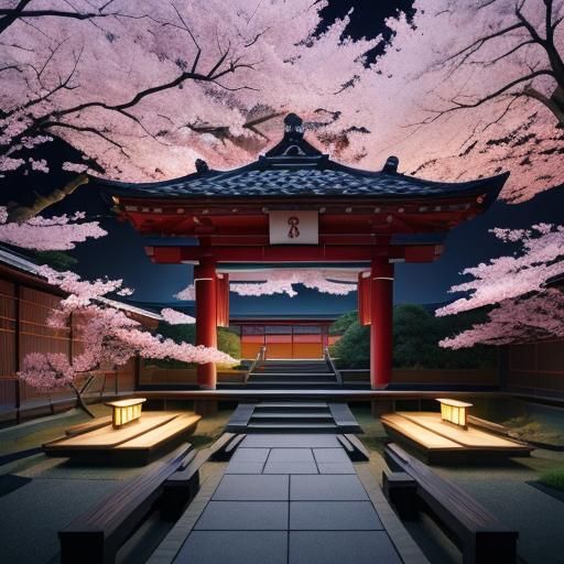 Samurai in Moonlit Garden: Anime Style Ukiyo-e
