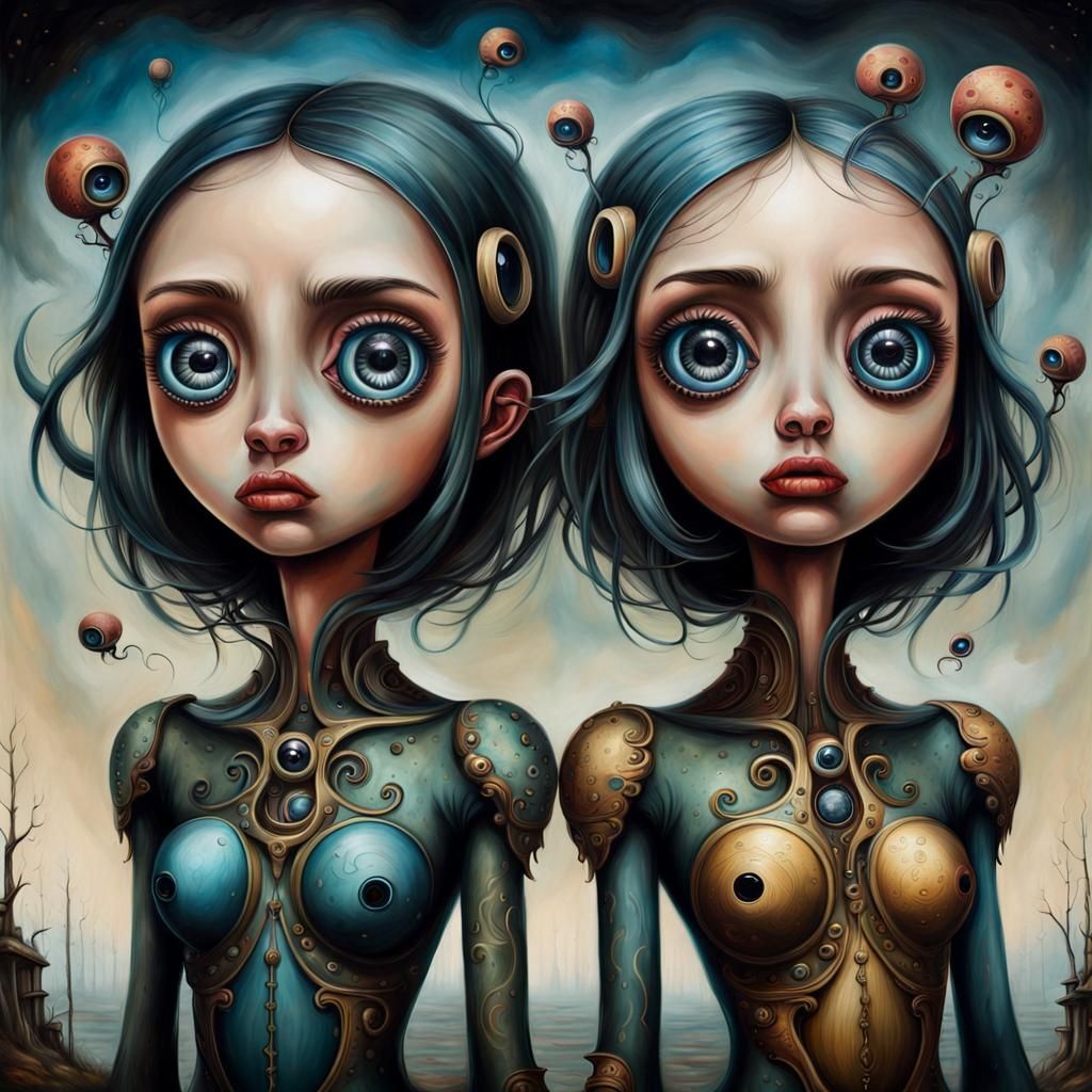 Pop Surrealist Painting of Two Figures