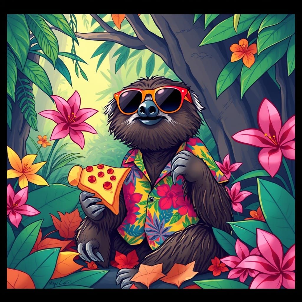 Sloth Pizza Party in Lush Forest