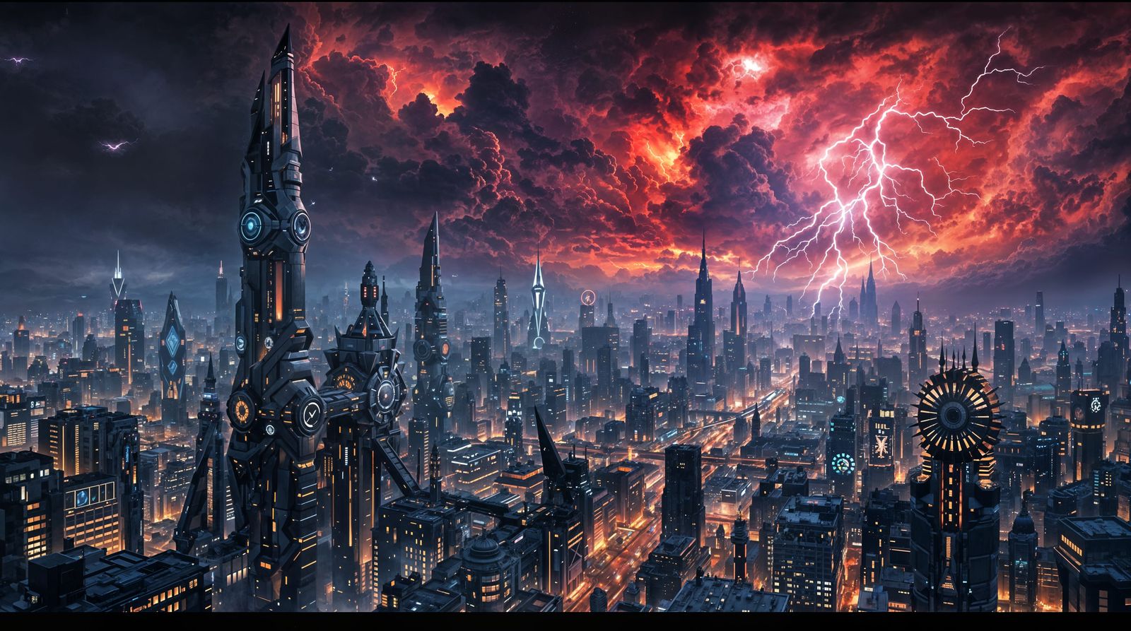 Dramatic Twilight Storm Over Futuristic Metropolis