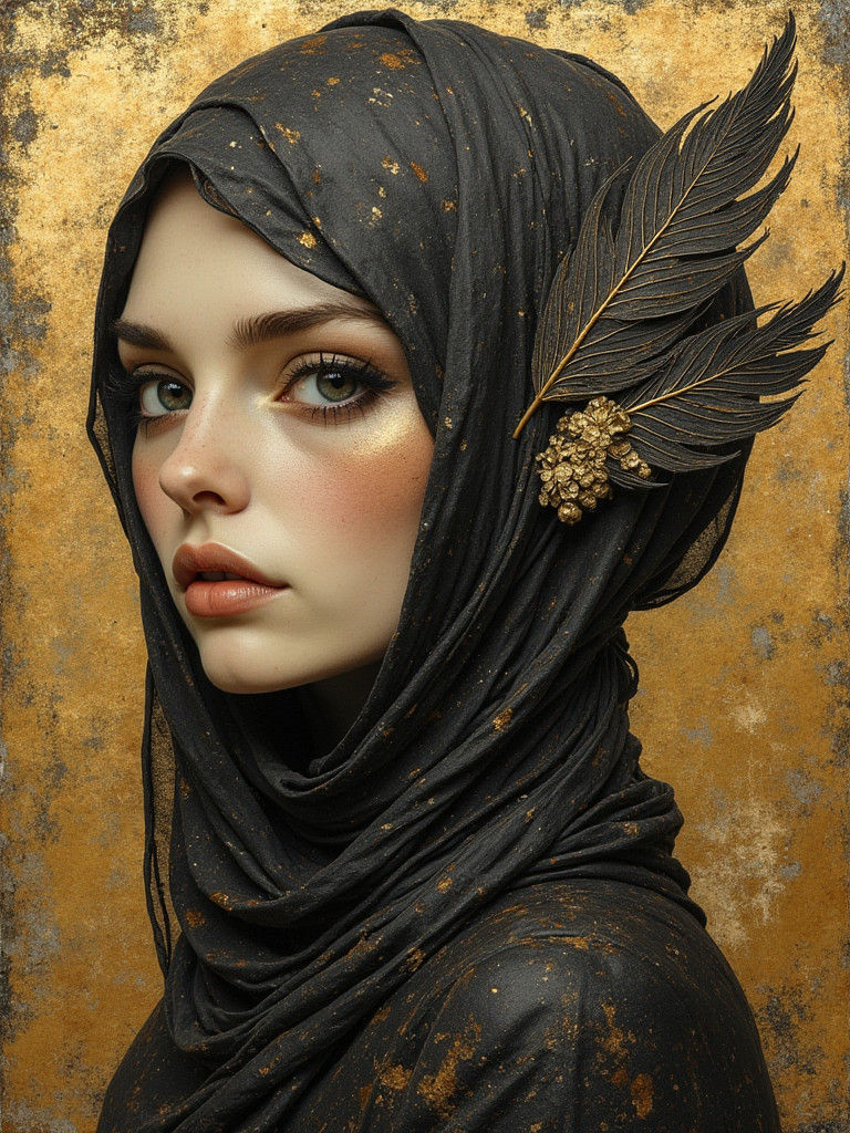 Featherish Crone Ikon in Mixed Media Style